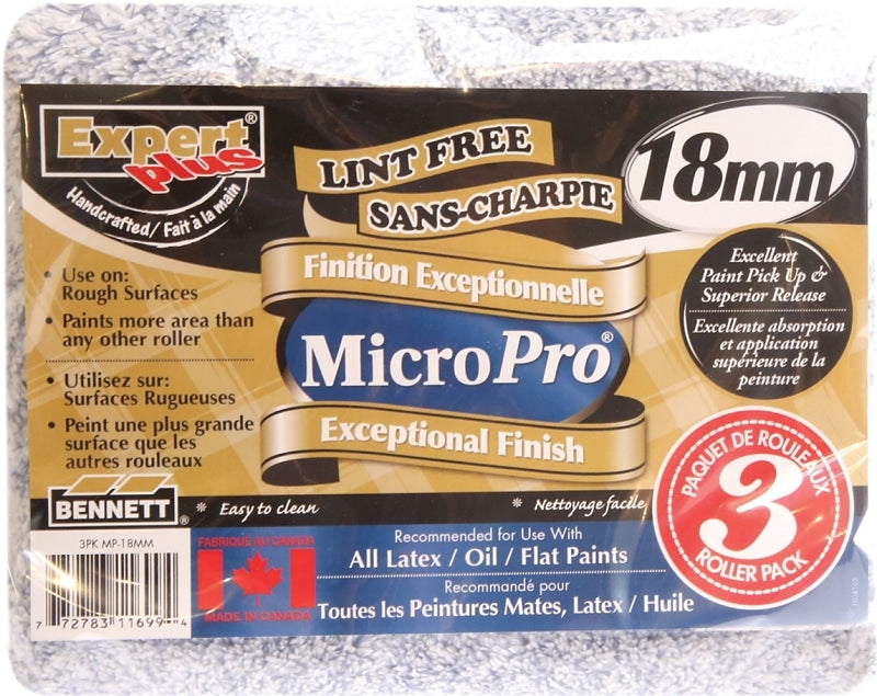 BENNETT 3PK MP18MM Pile Roller, 18 mm Thick Nap, 240 mm L, Microfiber Cover
