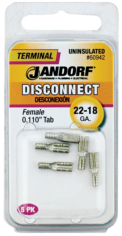 Jandorf 60942 Disconnect Terminal, 22 to 18 AWG Wire, Copper Contact