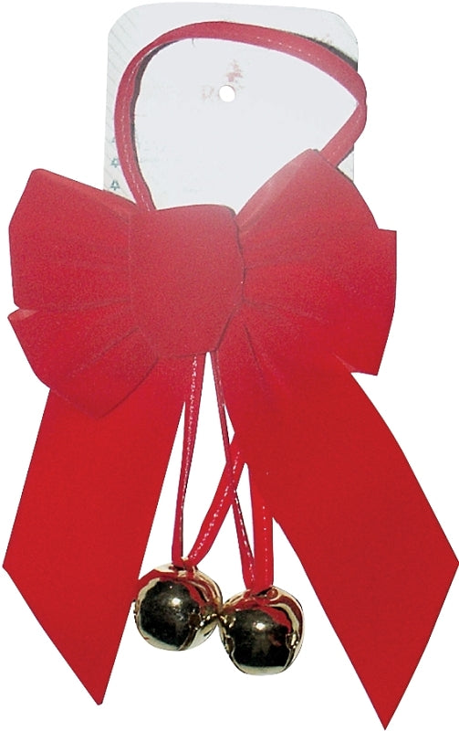 Holidaytrims 6803 Christmas Specialty Decoration, 1 in H, Sleigh Bell Bow, Velvet, Red