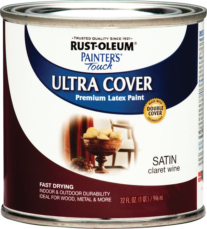 Painter's Touch Ultra Cover 240286 Enamel Paint, Water Base, Satin Sheen, Claret Wine, 1 qt, Can