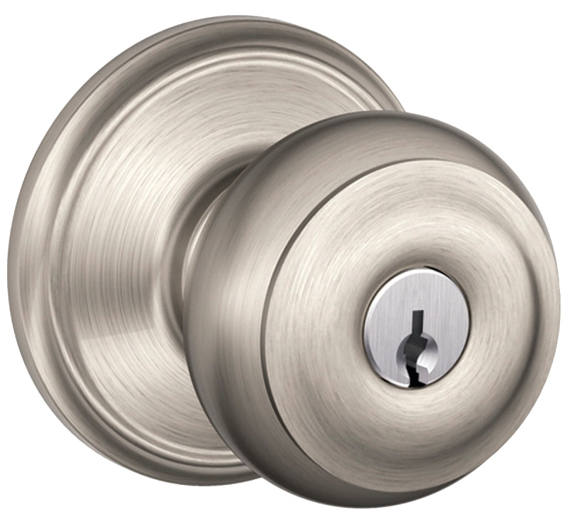 Schlage Georgian Series F51A VGEO619KA4 Entry Knob Set, Knob Handle, Satin Nickel, Metal, C Keyway, Residential, Yes