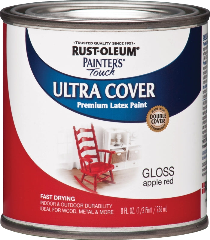Painter's Touch Ultra Cover 1966730 Enamel Paint, Water Base, Gloss Sheen, Apple Red, 0.5 pt, Can