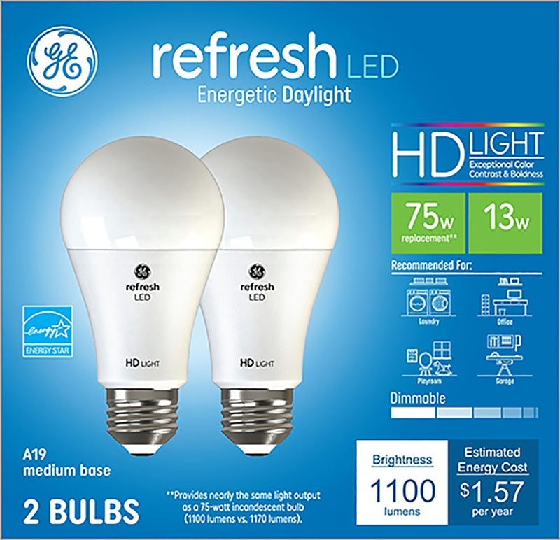 GE Refresh 93127636 Light Bulb, General-Purpose, High-Definition, A19 Lamp, 75 W Equivalent, Medium (E26) Lamp Base