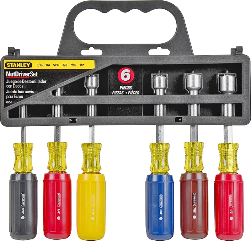 Stanley 62-541 Nutdriver Set, 6-Piece, Alloy Steel, Nickel, Specifications: Rubber Vinyl Handle