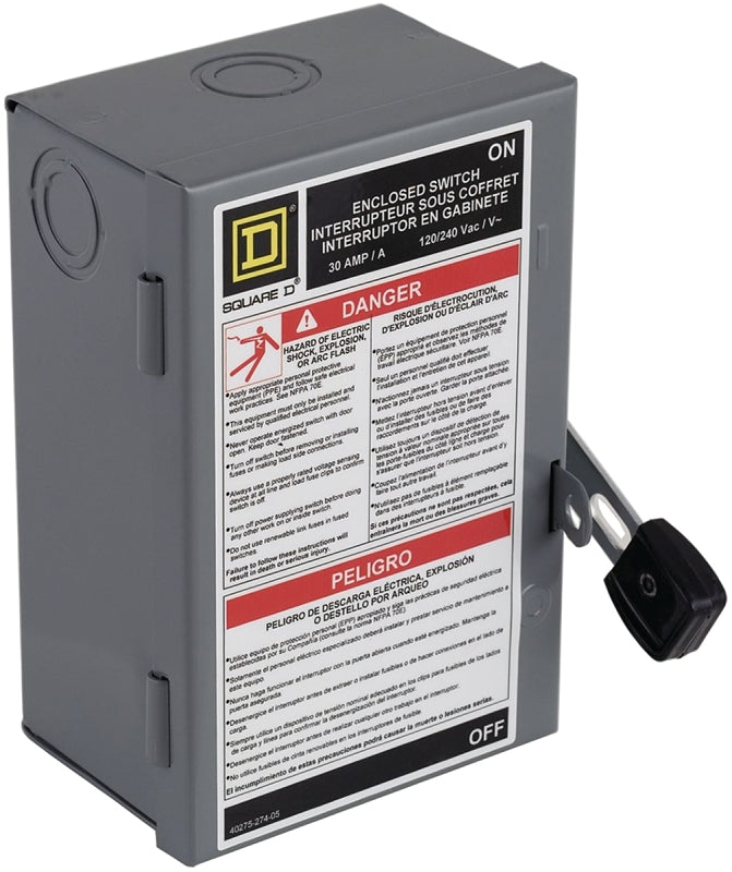 Square D L211N Safety Switch, 2 -Pole, 30 A, 240 V, DPST, Lug Terminal
