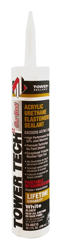 Tower Sealants Tower Tech2 TS-00215 Acrylic Urethane Sealant, White, 7 to 14 days Curing, 10.1 fl-oz Cartridge