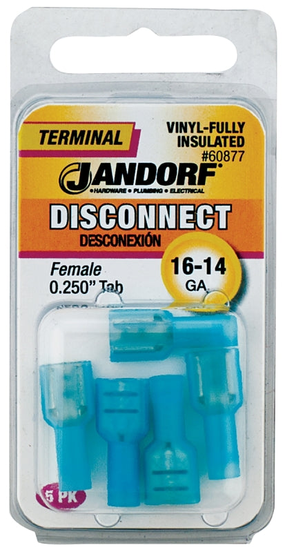 Jandorf 60877 Disconnect Terminal, 16 to 14 AWG Wire, Vinyl Insulation, Copper Contact
