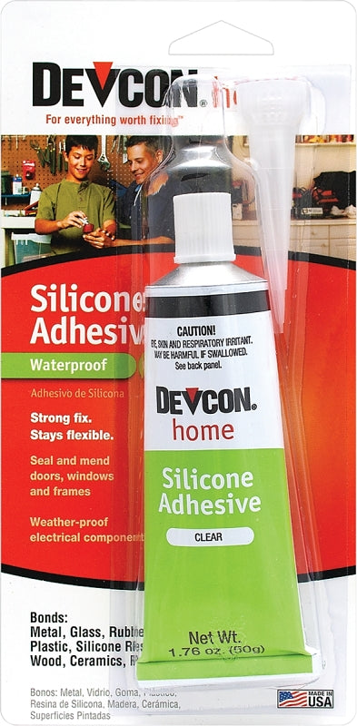 Devcon 12045 Silicone Adhesive, Paste, Vinegar, Clear, 1 oz Tube
