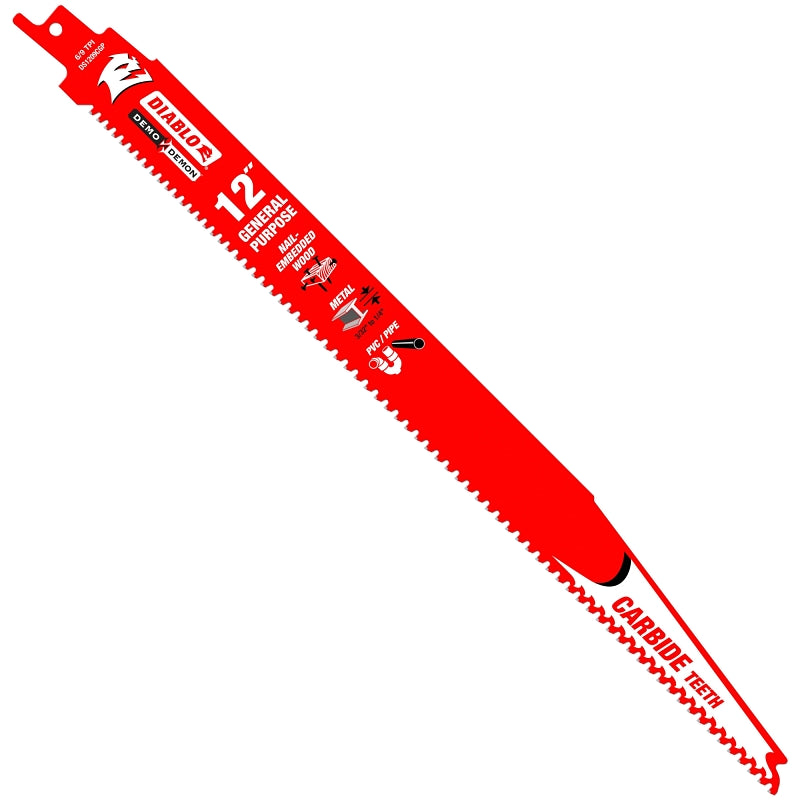 Diablo DS1209CGP Reciprocating Saw Blade, 12 in L, 6/9 TPI, Carbide Cutting Edge