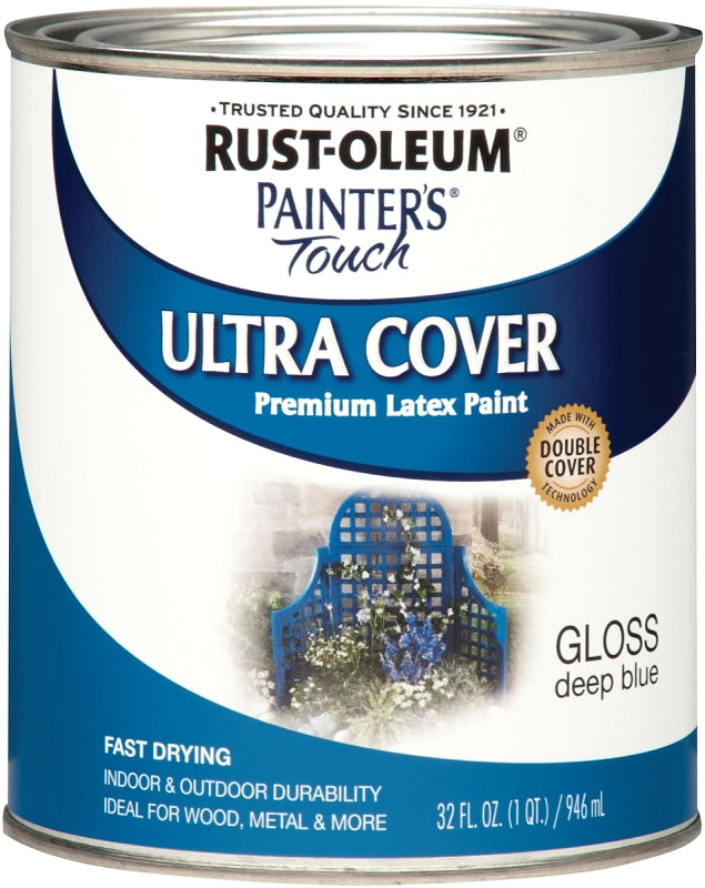 Painter's Touch Ultra Cover 224428T Enamel Paint, Water Base, Gloss Sheen, Deep Blue, 1 qt, Can, 120 sq-ft Coverage Area