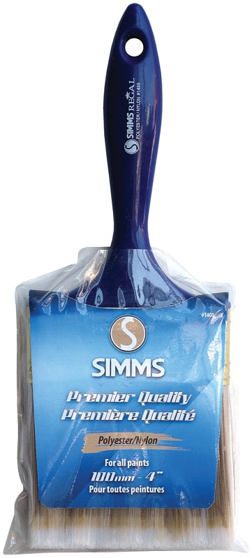 Simms 1400-100 Paint Brush, 4 in W, Flat Brush, 3-1/4 in L Bristle, Nylon/Polyester Bristle