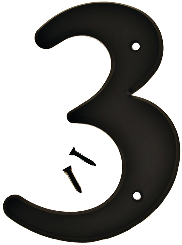 Hy-Ko 30200 Series 30203 House Number, Character: 3, 6 in H Character, Black Character, Plastic