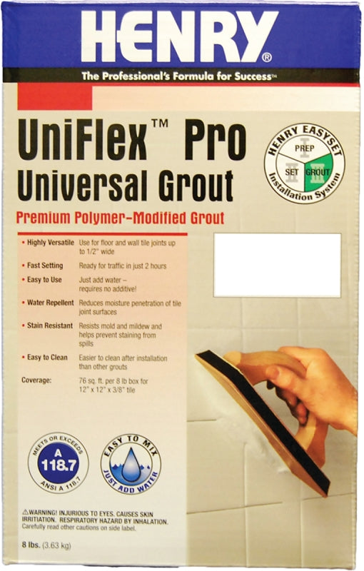 Henry UniFlex Pro 13096 Polymer Modified Grout, Powder, White, 8 lb, Box