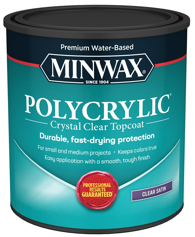 Minwax Polycrylic 63333444 Protective Finish Paint, Satin, Liquid, Clear, 1 qt