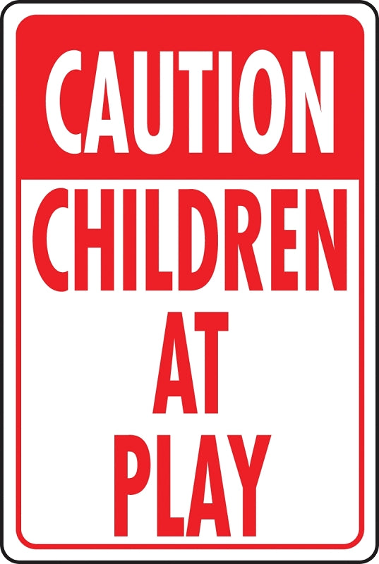 Hy-Ko HW-7 Traffic Sign, Rectangular, CHILDREN AT PLAY, Red Legend, White Background, Aluminum