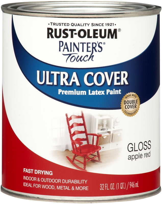 Painter's Touch Ultra Cover 1966502 Enamel Paint, Water Base, Gloss Sheen, Apple Red, 1 qt, Can, 120 sq-ft Coverage Area