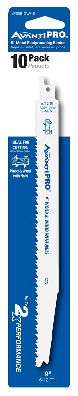 Avanti Pro PS0912AW10 Reciprocating Saw Blade, 2 in W, 9 in L, 6/12 TPI