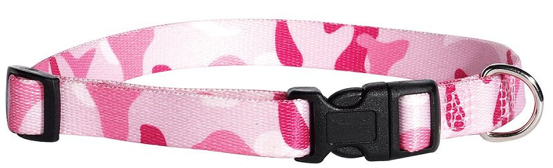 Casual Canine ZA6741 18 75 Dog Collar, D-Ring Link, 18 to 26 in L Collar, 1 in W Collar, Nylon, Pink Camo