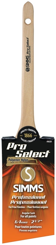 Pro Select 8020-64 Thin Angular Sash Brush, 2-1/2 in W, 2-5/8 in L Bristle, Nylon/Polyester Bristle, Rat Tail Handle
