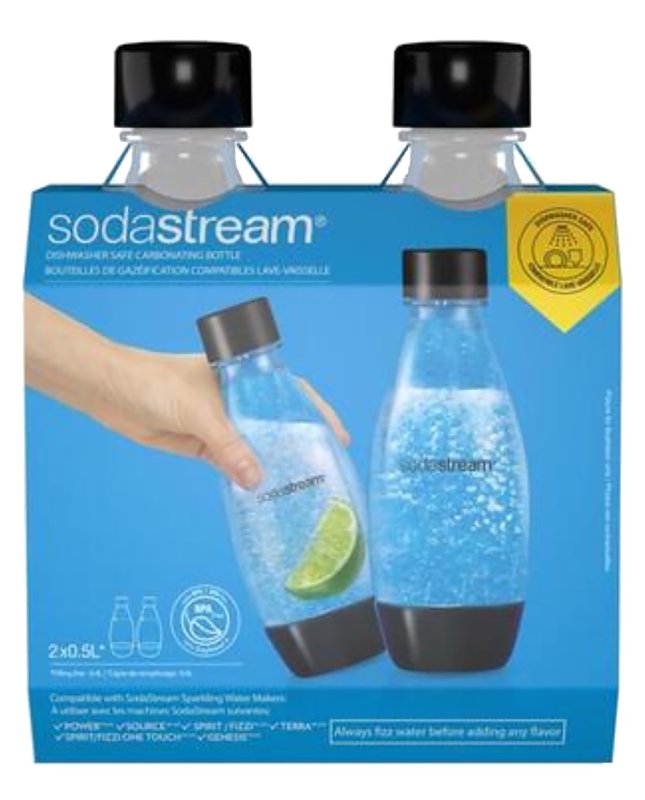Sodastream 1748260010 Carbonator Bottle, 0.5 L Capacity, Plastic, Black/Clear