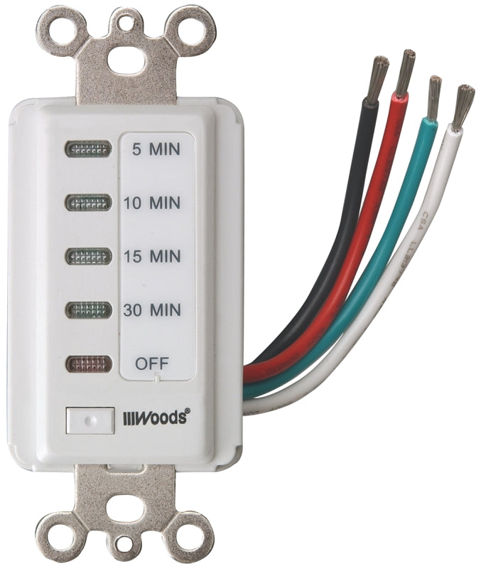 Woods 59007 Countdown Timer, 15 A, 125 V, 1800 W, 5, 10, 15, 30 min Off Time Setting, White