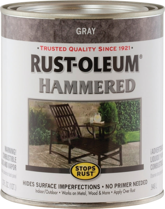 Stops Rust 7214502 Enamel Paint, Hammered Sheen, Gray, 1 qt, Can, 75 to 150 sq-ft/qt Coverage Area