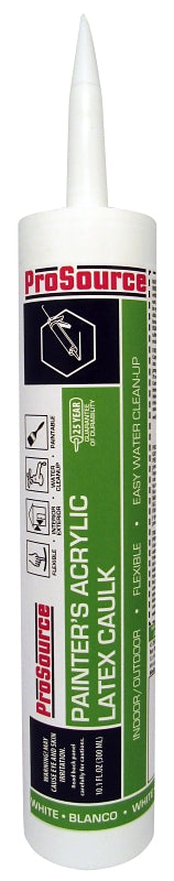 ProSource 7850000 Acrylic Latex Caulk, White, 10.1 oz Cartridge