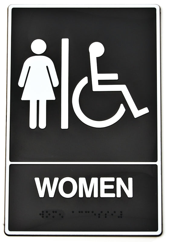 Hy-Ko DB-2 Graphic Sign, Rectangular, WOMEN, White Legend, Black Background, Plastic, 6 in W x 9 in H Dimensions