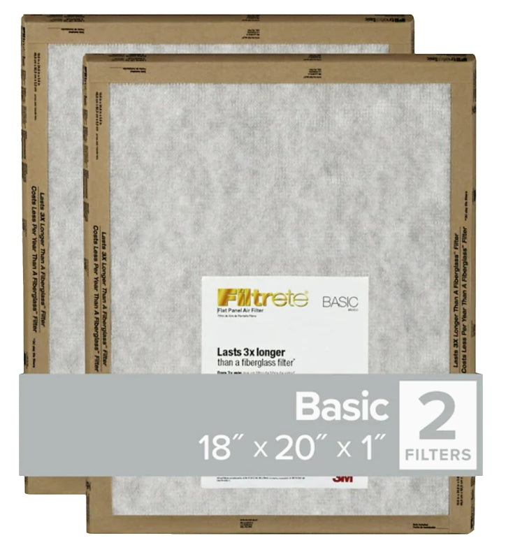 Filtrete FPL45-2PK-24 Flat Panel Air Filter, 20 in L, 18 in W, 2 MERV, For: Air Conditioner, Furnace and HVAC System