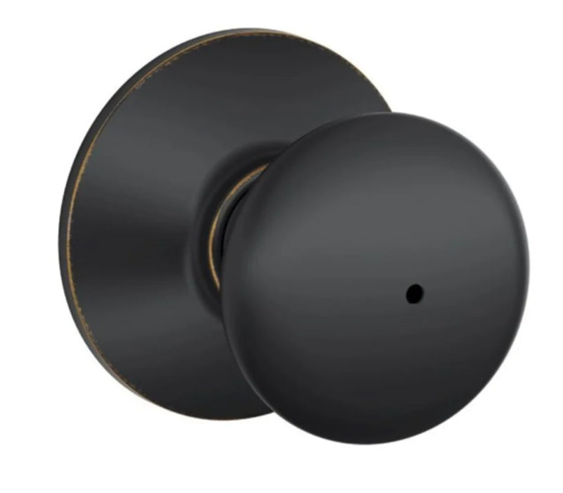 Schlage Plymouth Series F40VPLY716 Privacy Lockset, Round Design, Knob Handle, Aged Bronze, Metal, Yes