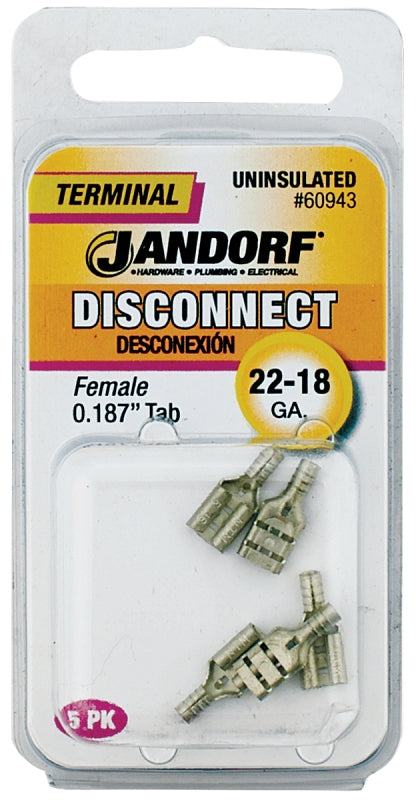 Jandorf 60943 Disconnect Terminal, 22 to 18 AWG Wire, Copper Contact