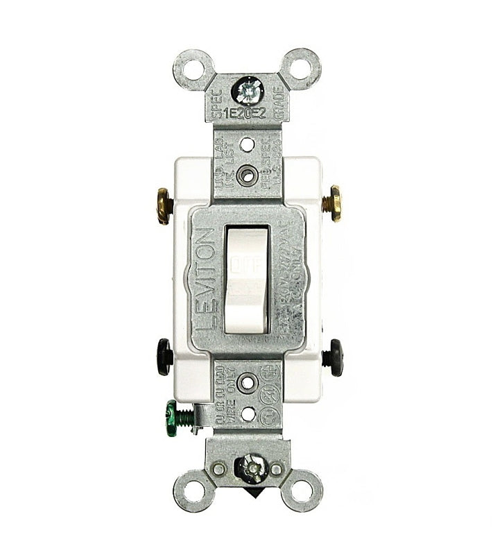 Leviton CS215-2W Switch, 15 A, 120/277 V, Lead Wire Terminal, NEMA WD-1, WD-6, Thermoplastic Housing Material