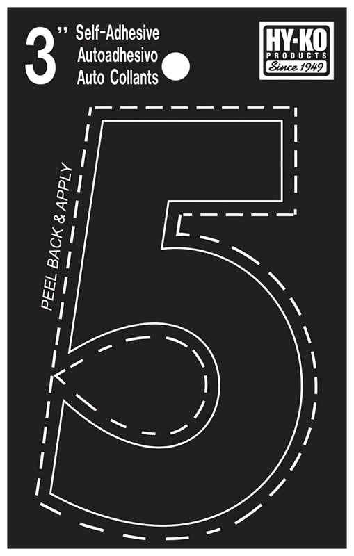 Hy-Ko 30400 Series 30405 Die-Cut Number, Character: 5, 3 in H Character, Black Character, Vinyl
