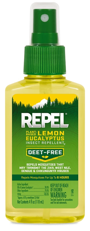 Repel HG-94109 Insect Repellent, 4 fl-oz, Bottle, Liquid, Yellow, Lemon Eucalyptus