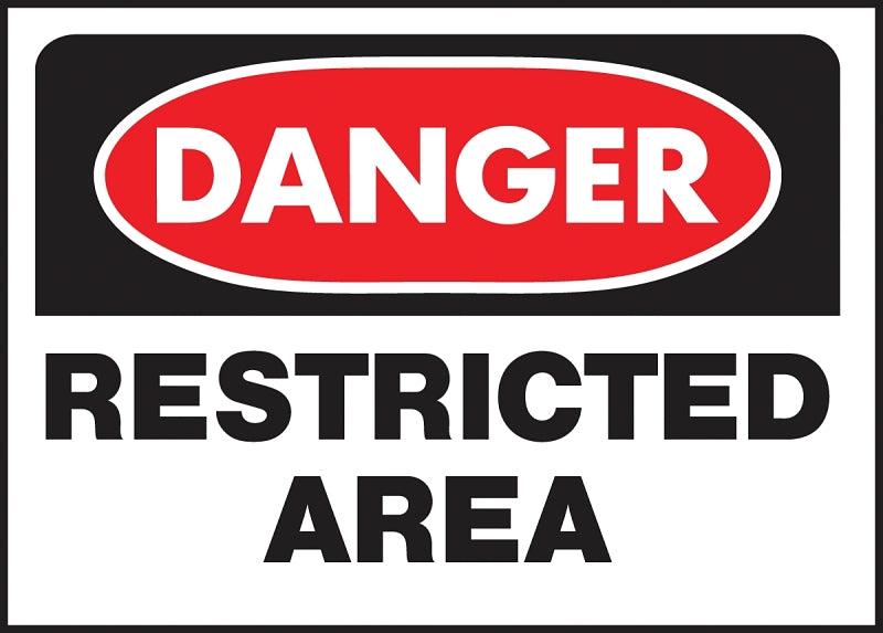 Hy-Ko 501 Danger Sign, Rectangular, RESTRICTED AREA, Black Legend, White Background, Polyethylene