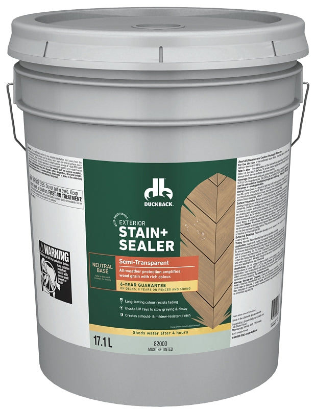 Duckback BCWB82000-20 Exterior Stain and Sealer, Neutral Base, Liquid, 5 gal