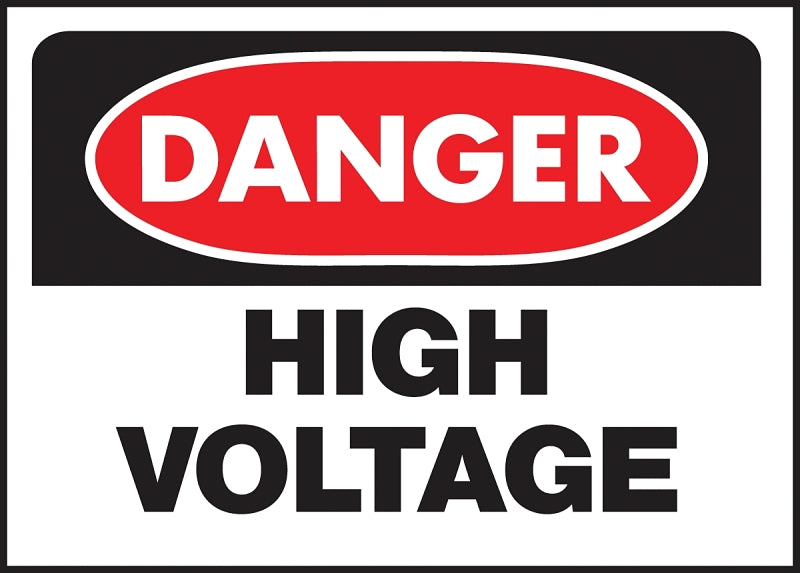 Hy-Ko 508 Danger Sign, Rectangular, HIGH VOLTAGE, Black Legend, White Background, Polyethylene