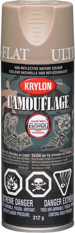Krylon 442910000 Camouflage Spray Paint, Ultra Flat, Khaki, 11 oz, Can