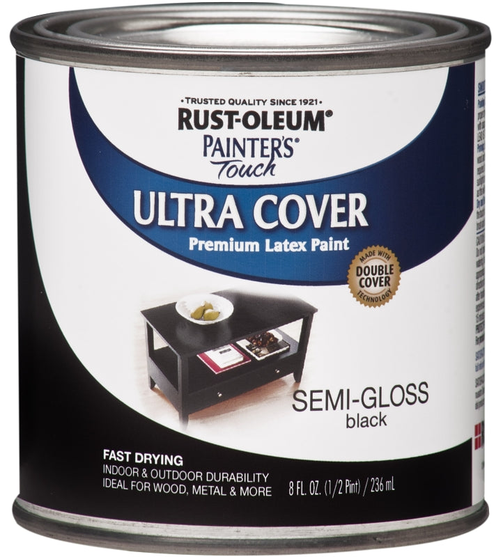 Painter's Touch Ultra Cover 1974730 Enamel Paint, Water Base, Semi-Gloss Sheen, Black, 0.5 pt, Can