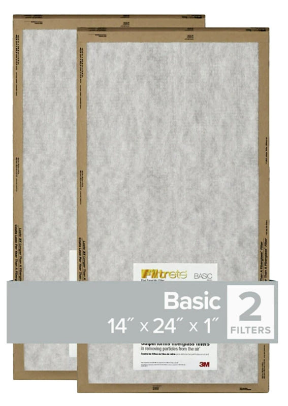 Filtrete FPL23-2PK-24 Flat Panel Air Filter, 24 in L, 14 in W, 2 MERV, For: Air Conditioner, Furnace and HVAC System