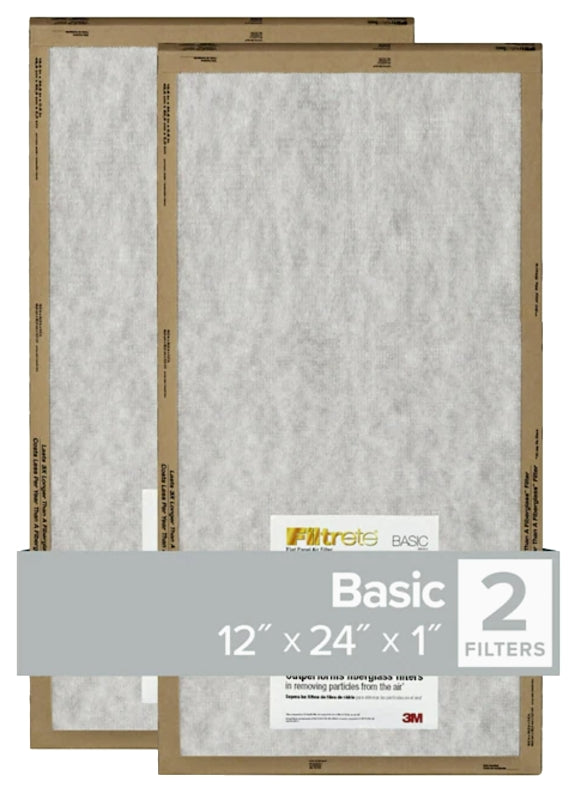 Filtrete FPL20-2PK-24 Flat Panel Air Filter, 24 in L, 12 in W, 2 MERV, For: Air Conditioner, Furnace and HVAC System