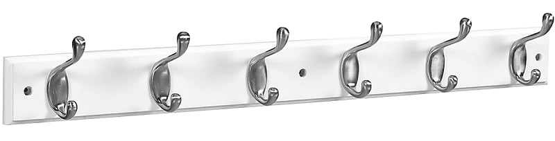 National Hardware DPV8170 S812-990 Hook Rail, 6-Hook, Wood, Satin Nickel