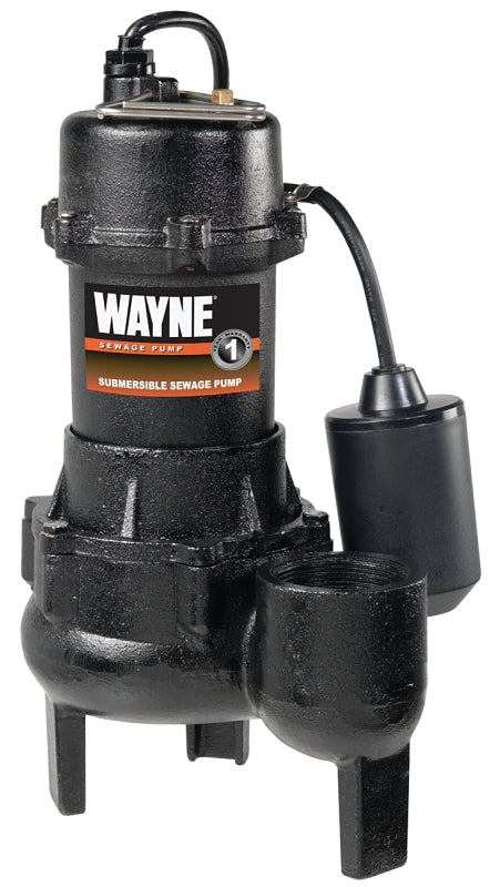Wayne RPP50/SEL50 Sewage Pump, 1-Phase, 15 A, 115 V, 0.5 hp, 2 in Outlet, 20 ft Max Head, 10,000 gph, Iron