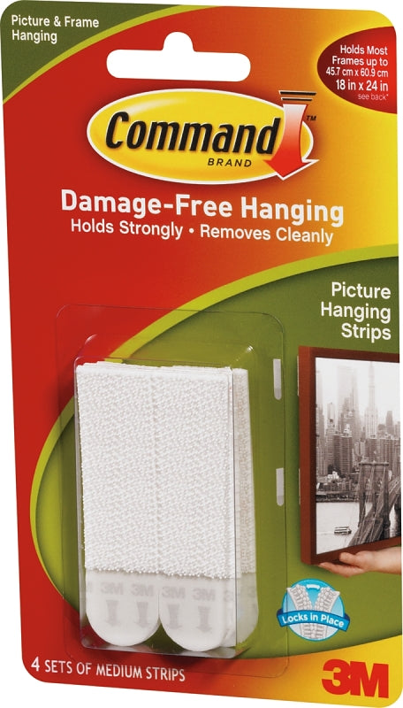 Command 17201-4PK Picture Hanging Strip, 3 lb/set, Foam, White