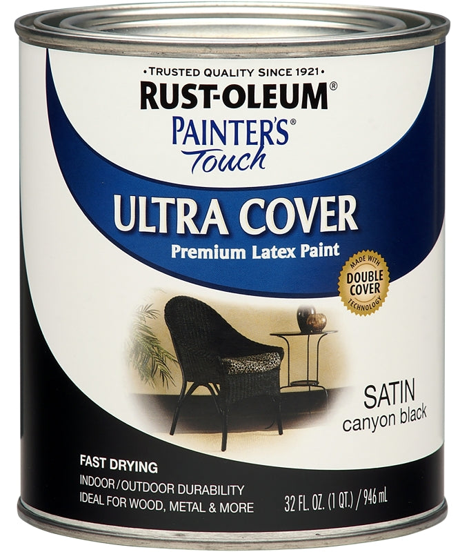 Painter's Touch Ultra Cover 267332 Multi-Purpose Paint, Water Base, Satin Sheen, Canyon Black, 1 qt
