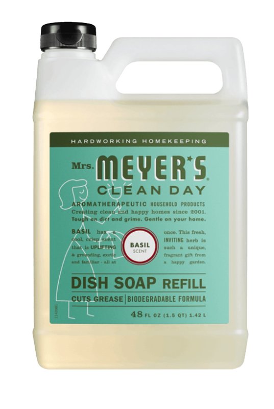 Mrs. Meyer's Clean Day 11182 Dish Soap Refill, 48 fl-oz Bottle, Liquid, Basil, Colorless