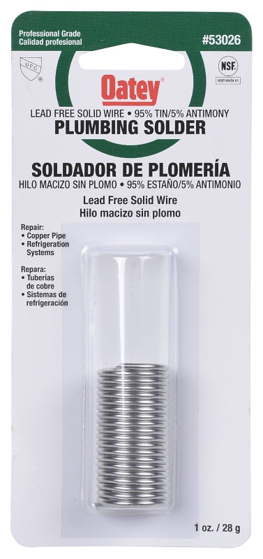 Oatey 53026 Plumbing Wire Solder, 1 oz Carded, Solid, Silver, 450 to 464 deg F Melting Point