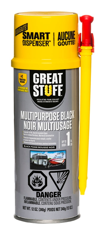 Great Stuff 99112808 Insulating Foam Sealant, Black, 8 hr Functional Cure, 40 to 100 deg F, 12 oz