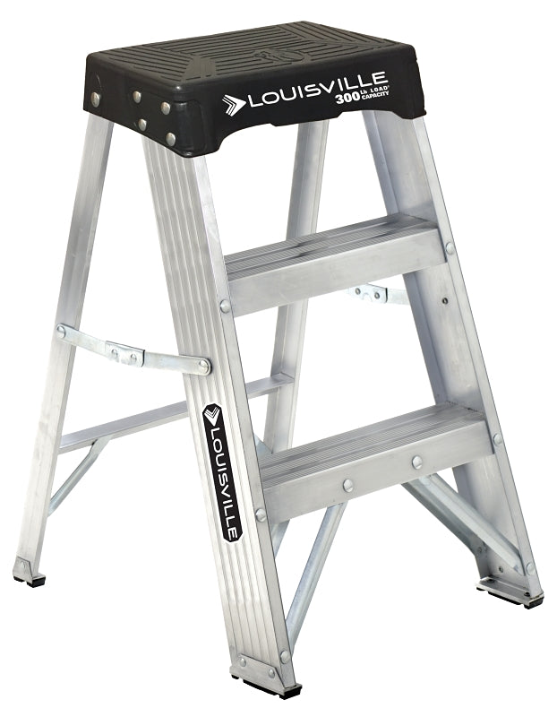 Louisville AS3002 Step Ladder, 105 in Max Reach H, 1-Step, 300 lb, Type IA Duty Rating, 3 in D Step, Aluminum