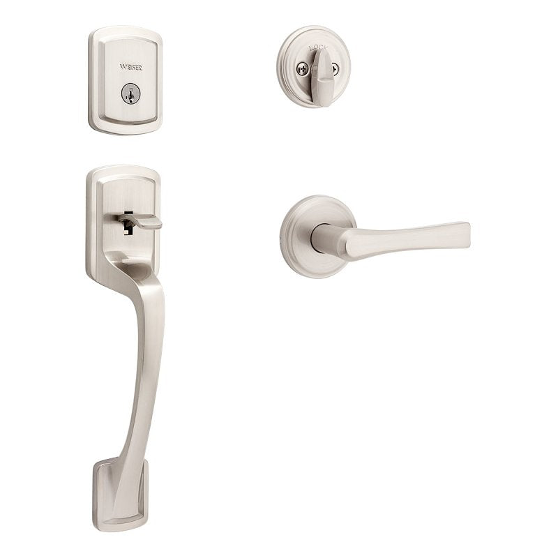 Weiser Prescott 9GLA84710-009 Handleset with Katella Lever, 1 Grade, Zinc, Satin Nickel, 2-3/8 to 2-3/4 in Backset